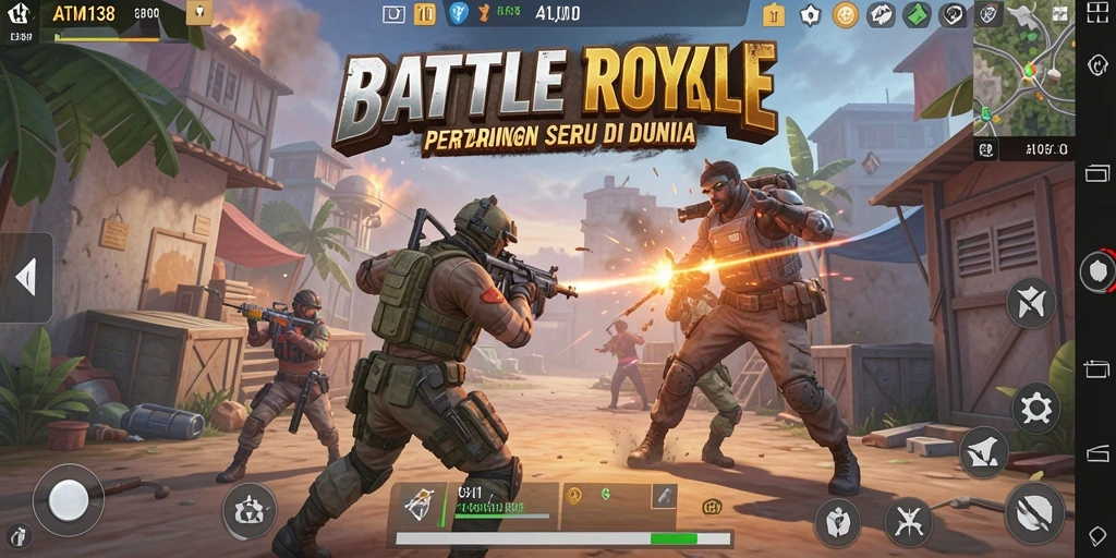 Tampilan screenshot ATM138 yang menunjukkan pertarungan sengit dalam gameplay Battle Royale.
