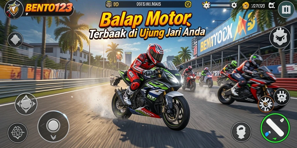 Gameplay seru dalam BENTO123 dengan balapan motor yang menegangkan.