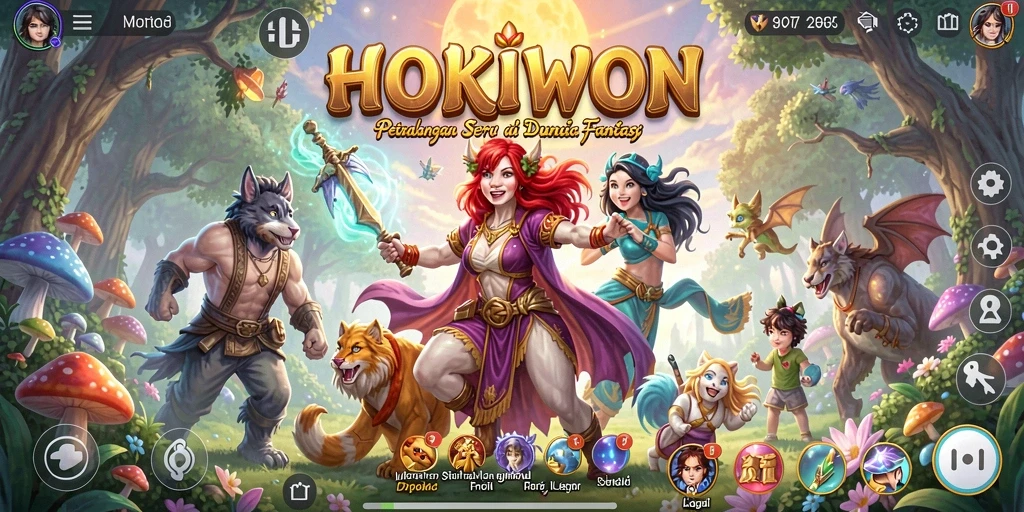 Tangkapan layar menampilkan karakter yang berpetualang di dunia fantasi HOKIWON.