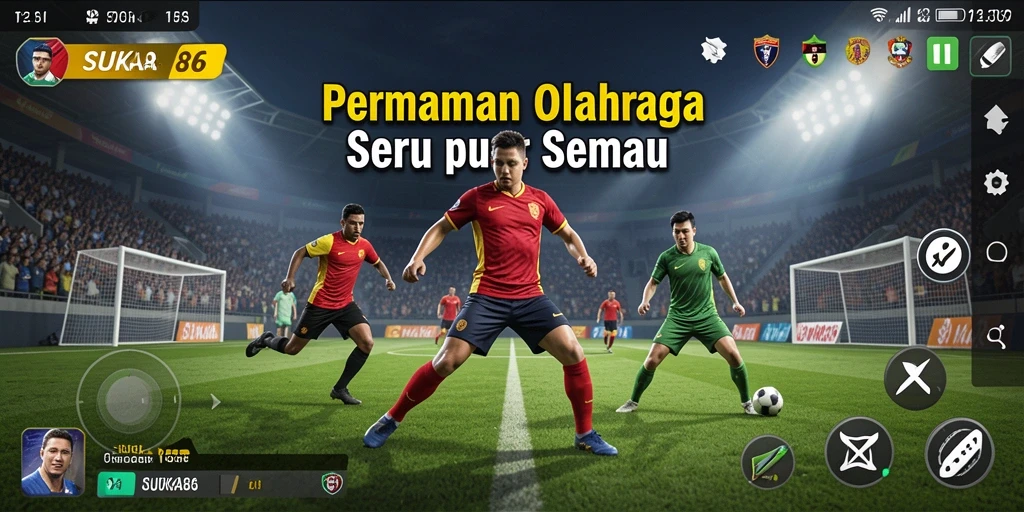 Tangkapan layar utama SUKA86 menunjukkan aksi olahraga yang mendebarkan.